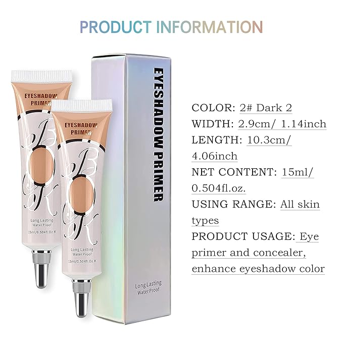 2 Pack Matte Eyeshadow Primer for Oily Lids Black Eyeshadow No Crease Eye Primer Makeup Eyeshadow Base Waterproof & Smudge-proof & Long Lasting Cream Liquid Eye-shadow for All Shadows (Set C)
