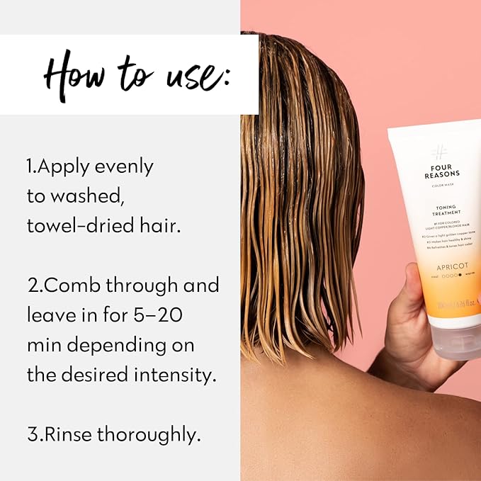 FOUR REASONS Color Mask - Apricot - (27 Colors) Toning Treatment, Color Depositing Conditioner, Tone & Enhance Color-Treated Hair - Semi Permanent Hair Dye, Vegan and Cruelty-Free, 6.76 fl oz