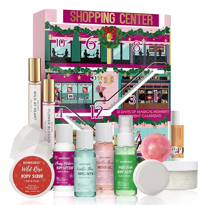 Beauty Advent Calendar 2025 for Adults Women & Teen Girls, 12 Days Bath and Body Christmas Gifts Sets for Women, 12pcs Spa Gift Baskets for Her, Skincare Beauty Gifts Box Kit