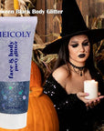 MEICOLY Black Glitter, Professional Body Paint, Mermaid Sequins Eye Glitter for Halloween Cosplay SFX Makeup, Chunky Face Gel for Women and Kids, 50ml