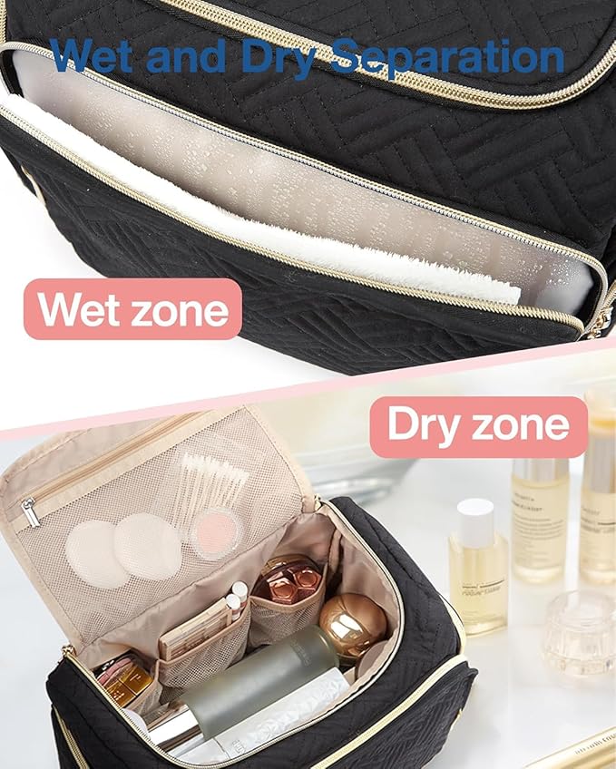 BAGSMART Travel Toiletry Bag, Large Wide-open Travel Bag for Toiletries, Makeup Cosmetic Travel Bag with Handle