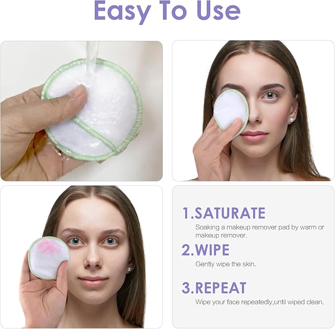 SUNLAND Reusable Makeup Remover Pads for Face,Eye,Lips 16 Pack Microfiber Face Cleansing Gloves Washable with Laundry Bag and Travel Bag Rounds Toner Pads（Round 3.15inchx16 White）