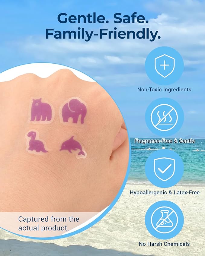 80 Pcs UV Stickers for Sunscreen, Sunscreen Stickers Reapply Reminder Know When to re-Apply Sunscreen, UV Detection Stickers Waterproof, Sunny UV Patches Reminder, SPF UV Spots for Kids (Animal Style)