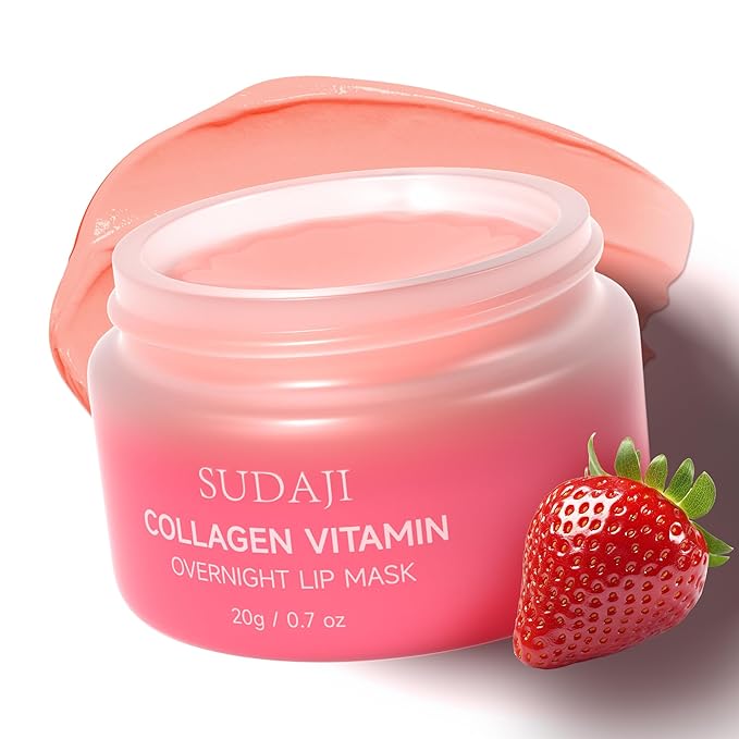 Collagen Lip Mask, Hydrating Lip Balm, Lip Moisture with Hyaluronic Acid & Vitamins E, A- Overnight Sleeping Nourishing Lip Butter Balm for Dry Lips 0.7 Oz