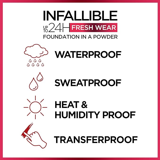 L’Oréal Paris Infallible 24 Hour Fresh Wear Waterproof Powder Foundation, 375 Deep Amber (Pack of 3)