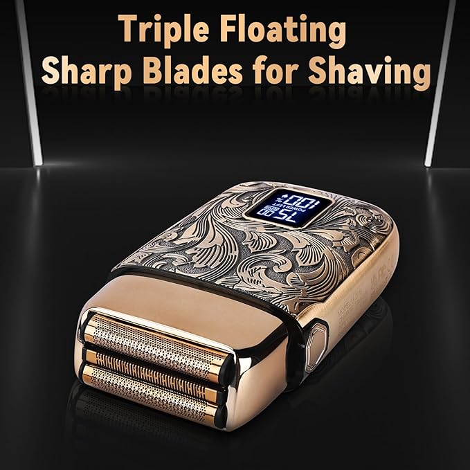Ufree Close Shave Electric Foil Shavers for Men, 3-Speed Electric Razor, Bald Head Shavers, Face Shaving Beard Trimmer with LCD Display, Gifts for Men
