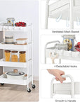 TOOLF 4-Tier Metal Rolling Cart with Wheels, Storage Utility Organizer Cart for Kitchen, Bathroom, Office, Baby Essentials & Makeup - Lockable Casters, Easy Assembly, Large Capacity, White