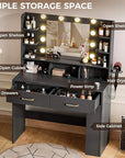 COMHOMA Vanity Desk with Lighted Mirror and Power Outlet, RGB LED Lights Makeup Vanity Set for Girls, Large Storage Capacity Dressing Table for Bedroom, 3 Lighting Modes Adjustable Brightness, Black