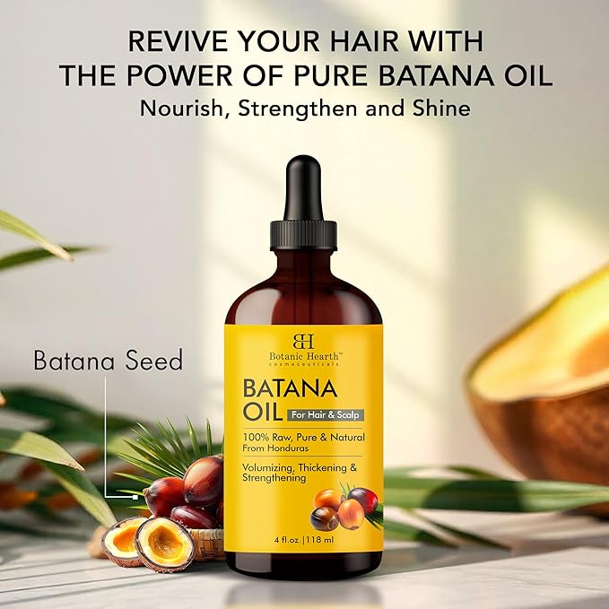 Botanic Hearth 100% Pure Batana Oil For Hair Growth | Infused with Batana Kemel Oil | Hair Oil Repairs Dry Damaged Hair, Strengthening, Healthier - Hair Tonic, 4.0 fl oz (pack of 2)