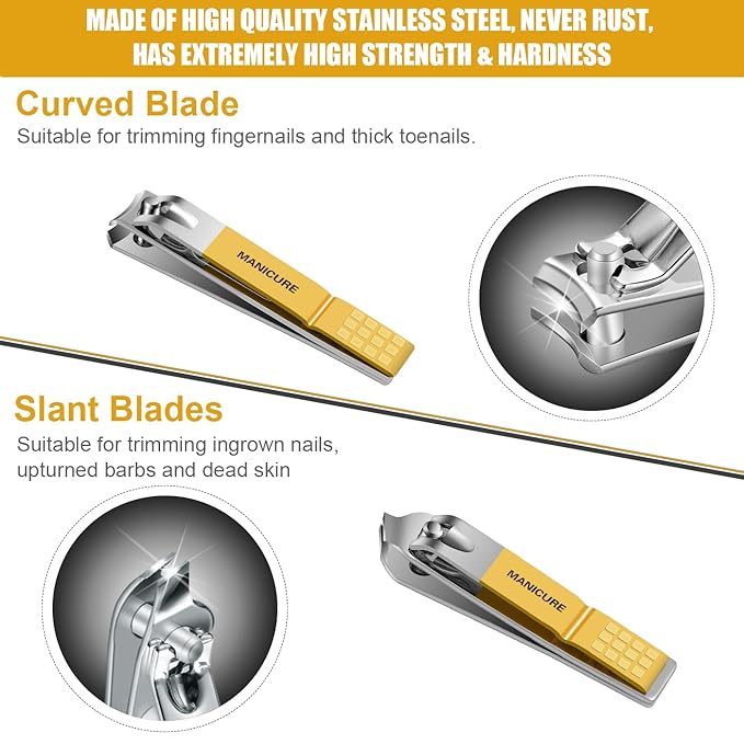 Manicure Set Professional Nail Clippers Pedicure Kit, 16 pcs Stainless Steel Nail Care Tools Grooming Kit with Luxurious Travel Leather Case for Thick Nails Men Women Gift (Yellow)