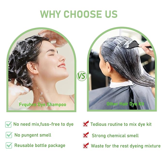 Fvquhvo Black Hair Dye for Gray Hair, Instant Hair Dye with Lasting Shampoo & Black Hair Color Shampoo