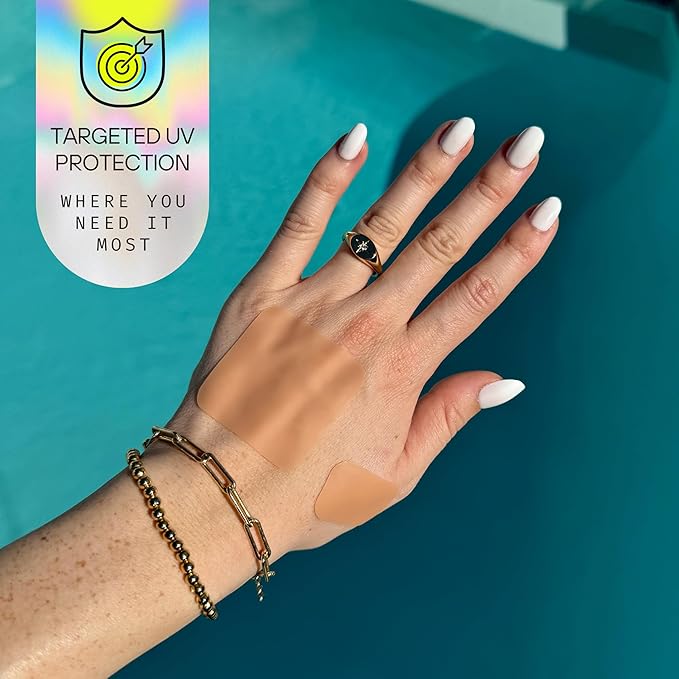 Sun Patch Hypoallergenic Sun-Screen Square Shaped Patches, 100% Silicone UPF-50 UV Protection, Reusable, 1 Pack/8 Squares, Sunkiss (Nude)