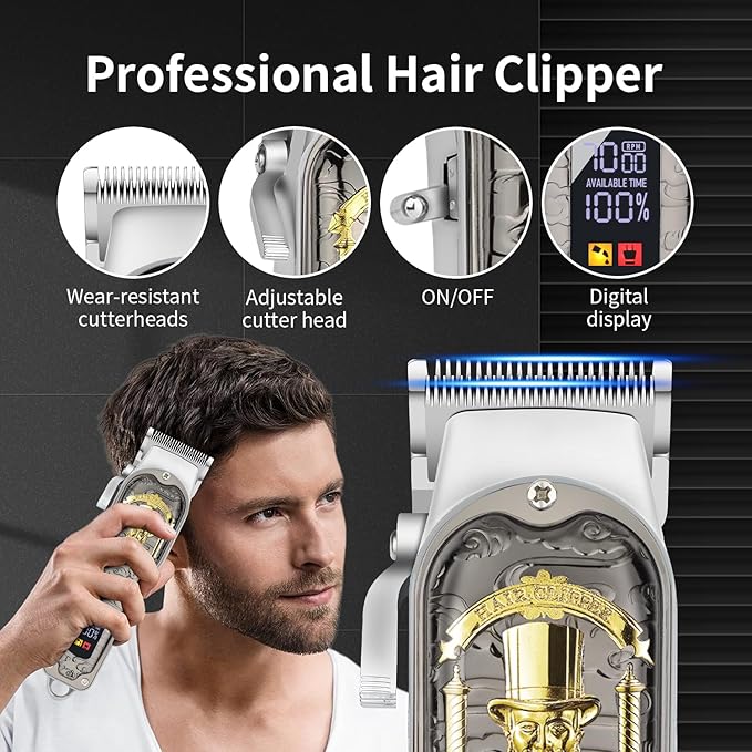Professional Hair Clipper Set for Men, Rechargeable Cordless Clippers and Trimmers Set, Electric Foil Shavers and Beard Trimmers, Hair Cutting Tools with LED Display, Gifts for Men