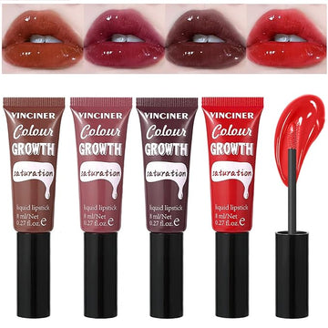 4 Colors Hydrating Glossy Liquid Lipstick Set, Moisturizing Shiny Tinted Lip Gloss, Nourishing Long Lasting Lip Stain Lip Blam for Girls And Women Makeup