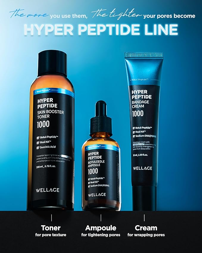 WELLAGE Hyper Peptide Skin Booster Face Toner - Korean Facial Astringent for Anti-Aging, Wrinkle Improvement, Elasticity Enhancement with Botul-Peptide, K-Beauty Skincare, 6.76 fl.oz.