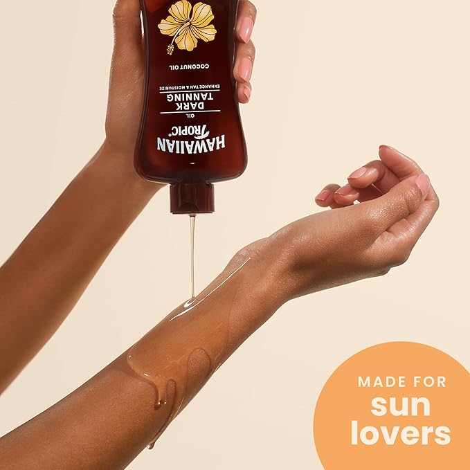 Hawaiian Tropic Dark Tanning Oil, 8oz | Moisturizing Body Oil with Cocoa Butter, Tan Enhancer, 8oz each Twin Pack