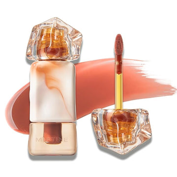 Mistine Makeup Lip Gloss Lip Plumber Non-sticky Tinted Lip Gloss Infused with 1% Peptide Moisturizing Shiny Finish Lip Tint Hydrating Lifter Gloss Lightweight Feeling Lip Oil J06 Amber Brown 0.1 fl oz