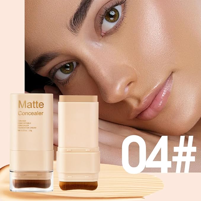 Foundation Stick, 2 in 1 Dual-Ended Eraser Contour Stick with Brush, Tinted Moisturizer, Beauty Balm Skin Tint, Concealer Foundation Sticks for Face Makeup, Sheer to Medium Coverage, Dewy Finish (＃04)