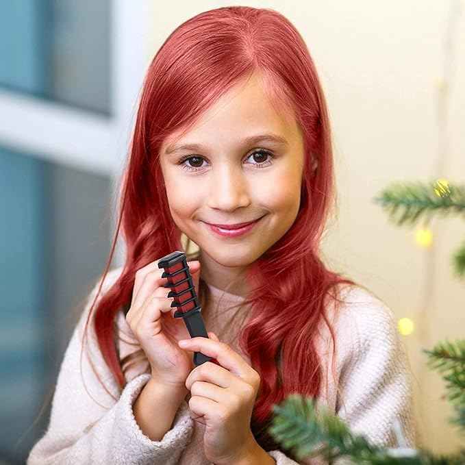 MSDADA New Hair Chalk Comb Temporary Hair Color Dye for Girls Kids with Light Color Hair, Washable Hair Chalk for Girls Age 4 5 6 7 8 9 10 Birthday Cosplay DIY, Christmas, New Year (Red & Green)