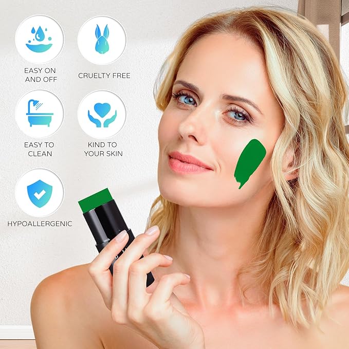 Go Ho Dark Green Face Body Paint Stick,Water Based Washable Green Face Paint Stick,Full-coverage Cream Green Body Paint for Halloween Cosplay SFX Witch Hulk Makeup,St Patricks Day Accessories