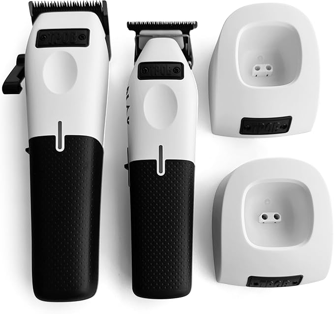 TPOB Play Barber Hair Clippers & Trimmer for Men 7500 RPM with Rubber Grips (White 2 Set)