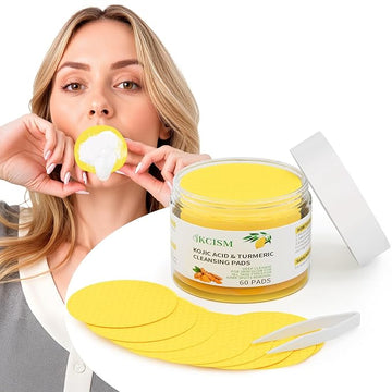 Turmeric Kojic Acid Cleansing Pads, Turmeric Face Scrub Pads Enriched with Kojic Acid and Turmeric, for Travel and Daily Use - 60PCS