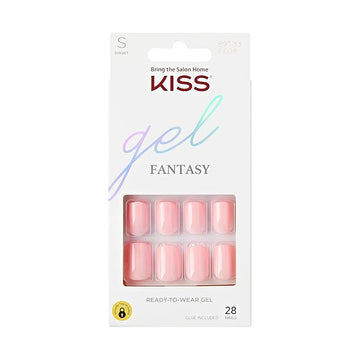 KISS Gel Fantasy Ready-To-Wear Fake Nails, Short, Square - After Last Night, Smudge Proof, Waterproof, No Dry Time, Durable, Flexible, DIY Manicure, Salon Quality, Long Lasting | 28 Count