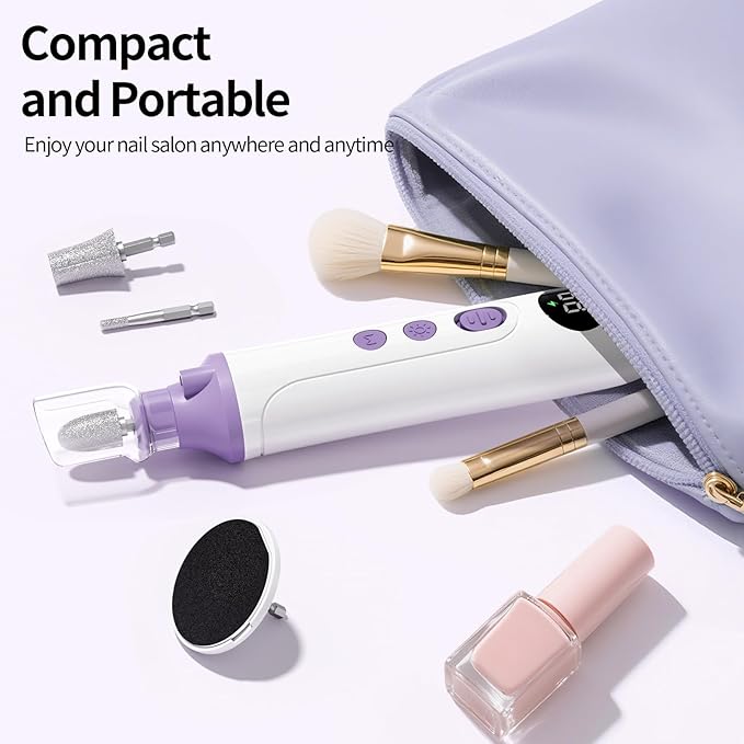Professional Manicure Pedicure Electric Toenail Grinder Kit - Cordless Electric Nail File Set for Thick Nails Hand Feet Care ,15 Speed,Nail Drill with LED Display Ideal Gift for Men and Women-Purple