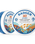 Badger Reef Safe Sunscreen Tin, Unscented SPF 40 Sport Mineral Sunscreen, 98% Organic, 80min Water Resistant Travel Size Hawaii Approved, 2.4 oz Tin, 2-Pack