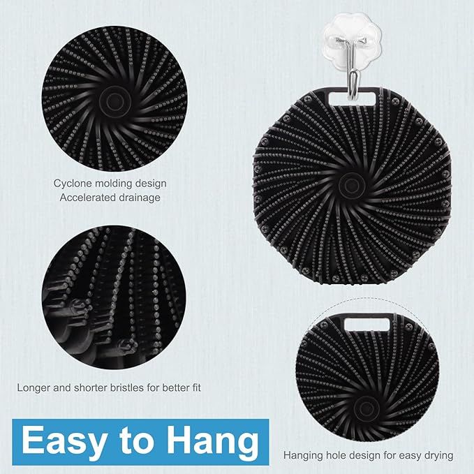 Silicone Body Scrubber, Body Wash Scrubber, Shower Scrubber for Body, Non-Slip Handle for Easy Cleaning, Travel Friendly (Black)