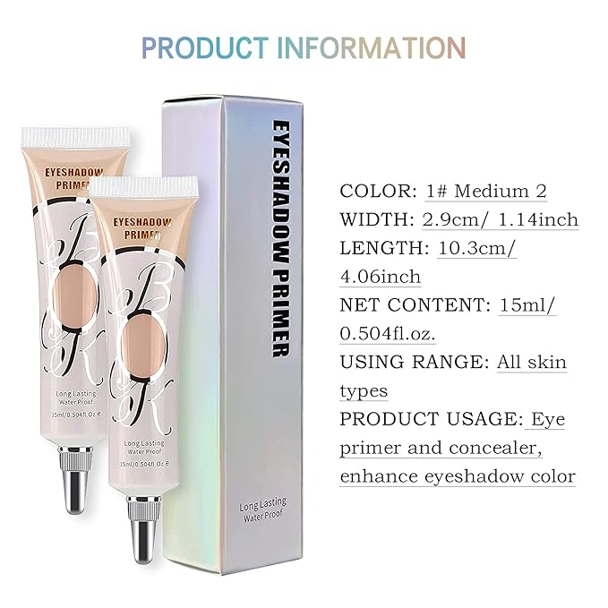 2 Pack Matte Eyeshadow Primer for Oily Lids Medium Eyeshadow No Crease Eye Primer Makeup Eyeshadow Base Waterproof & Smudge-proof & Long Lasting Cream Liquid Eye-shadow for All Shadows (Set B)