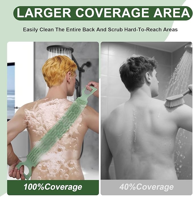 Exfoliating Back Scrubber for Shower, Back Massage Bath Brush, Double-Sided Back Scrub Washcloth to Clean Your Body Deeply for Men & Women Skin Care (Green)