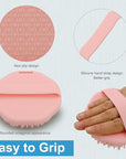 Silicone Body Scrubber, Exfoliating Shower Scrubber, Non-Slip Handle for Easy Cleaning, Travel Friendly (Pink)