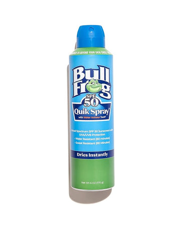 Bullfrog Quik Spray Sunscreen SPF 50 | Oxybenzone & Octinoxate Free | Broad Spectrum Moisturizing UVA/UVB, 6oz