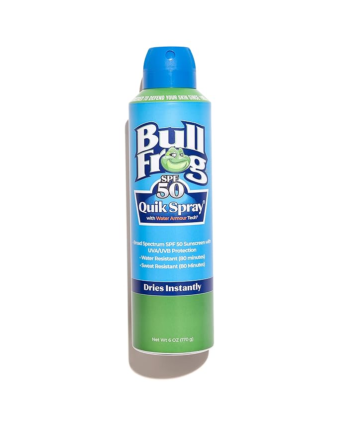 Bullfrog Quik Spray Sunscreen SPF 50 | Oxybenzone & Octinoxate Free | Broad Spectrum Moisturizing UVA/UVB, 6oz