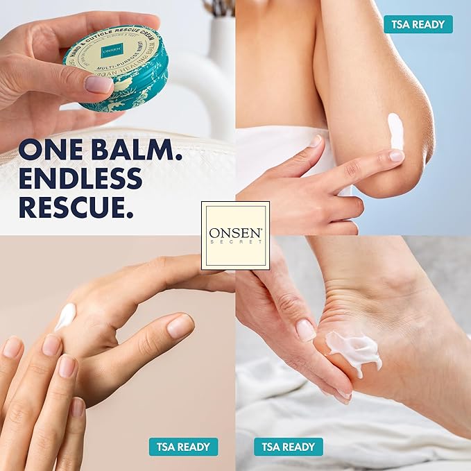 Onsen Hand & Cuticle Rescue Cream | Organic Nail Strengthener & Balm | Dry, Cracked Hands, Elbows & Feet | Shea Butter, Tsubaki & Jojoba Oil | Nail Repair & Growth, Vegan - 2 Pack (0.88 oz)