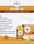 ORGANIC SESAME OIL (32 oz) Premium Cold Pressed Unrefined | 100% Pure Sesame Oil for Skin, Face, Hair, Soap Making | Carrier for Essential Oils | Available in Bulk | 32 FL OZ