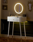 WinZo 24" Vanity Desk with Mirror and Lights, Small Makeup Vanity Table with 1 Storage Drawers, 3 Color Touch Screen Stylish Dressing Table for Small Spaces & Bedroom, White