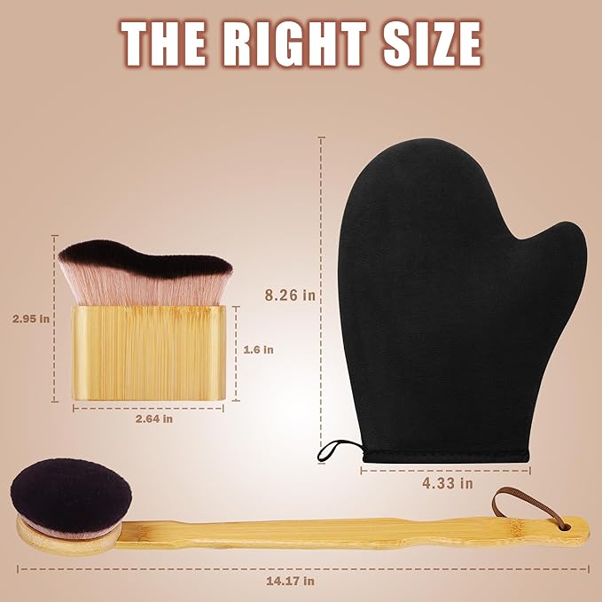 3 in 1 Self Tanning Mitt Self Tanner Brush for Body Kabuki Brush for Self Tanner Mitt Self Tanning Brushes for Self Tan Brushes Tanning Glove Self Tanner Back Applicator Back Tanning Applicator