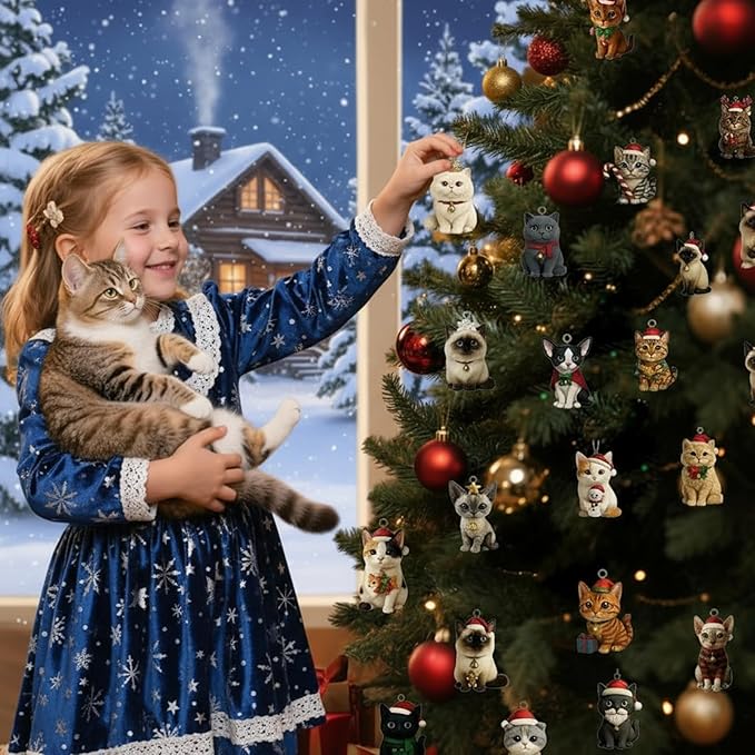 Cat Lovers Advent Calendar 2025-24 Days Christmas Countdown with Unique Cat Illustration Cards, Pop-Up Mechanism for Family Fun, Holiday Home Wall Decor