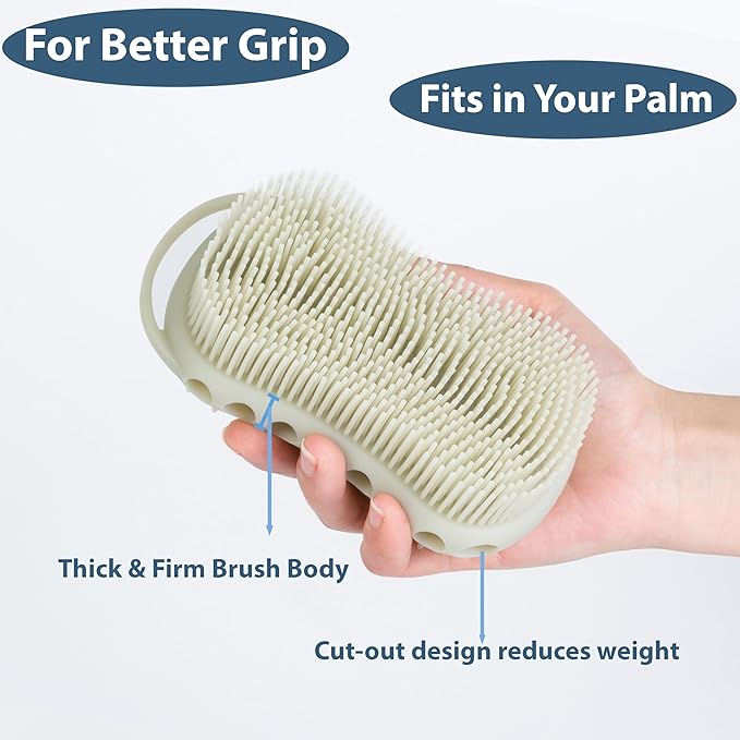 MtBoi 2PC Double-Sided Exfoliating Silicone Body Scrubber, 2-in-1 Bath Scrubber, Shampoo Brush, Silicone Loofah for All Skin Types, Shower Body Scrubber, Easy to Clean, Lather Well (Black&Gray)