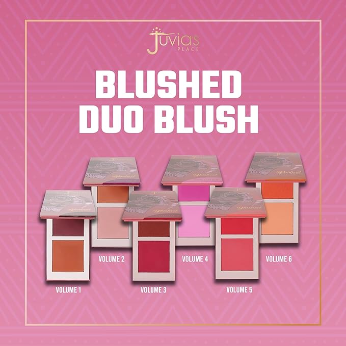 Juvia's Place Blushed Duo Blush - Two Tone Pigmented Buildable Pressed Mineral Powder - Rosy Natural Cheeks Matte Fresh Finish for All Skin Color -Volume2