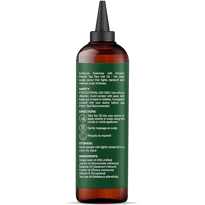 Botanic Hearth 100% Pure Tea Tree Oil For Hair Growth | Infused with Jojoba & Grapeseed Oils | Hair Oil Repairs Dry Damaged Hair, Strengthening, Healthier - Hair Tonic, 6.7 fl oz