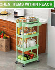 Goovilla 4 Tier Rolling Utility Cart Organizer with Removable Drawer, Stable and Sturdy Green Rolling Storage Carts with 2 Lockable Wheels for Bathroom, Kitchen, Snack, Craft, Makeup, Baby Essentials