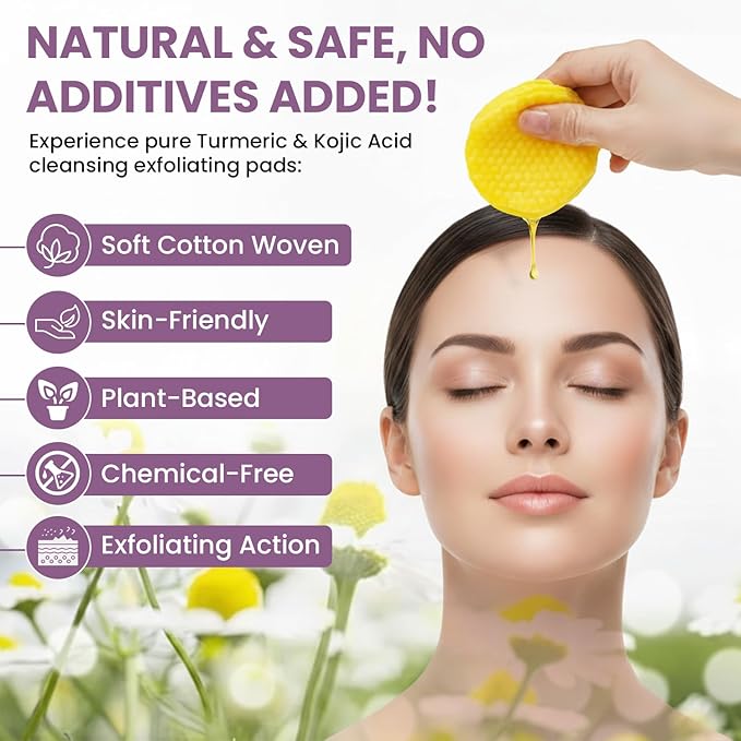 Turmeric Kojic Acid Cleansing Pads, 30 Count | Soothing Chamomile | Nourishing & Brightening, Oil Control & Even Skin Tone for All Skin Types