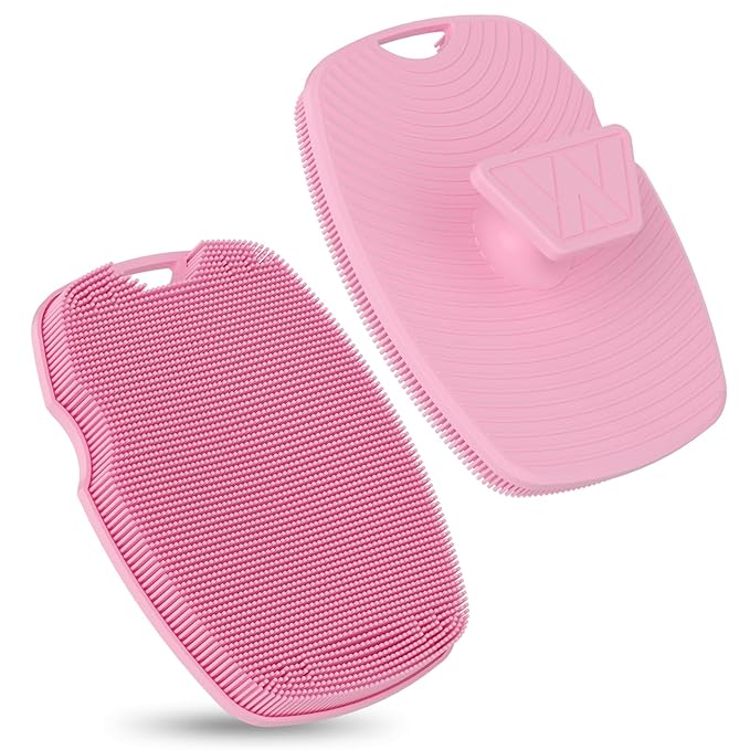 Zinc Infused Silicone Body Scrubber for Shower,Food-Grade Handheld Cleansing Skin Brush, Gentle Exfoliating and Lather Well - Pink