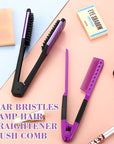 Chengu 2 Pcs Boar Bristles Double Sided Brush and Flat Iron Comb for Hair Straightening and Styling Knotty Unkempt Hair (Black, Purple)