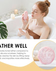INNERNEED Food-Grade Silicone Body Scrubber Gentle Cleansing Brush with Exfoliating Net Sponge Bath Scrubbing Washcloth Case, More Hygienic and Well Lather (Pink Set)