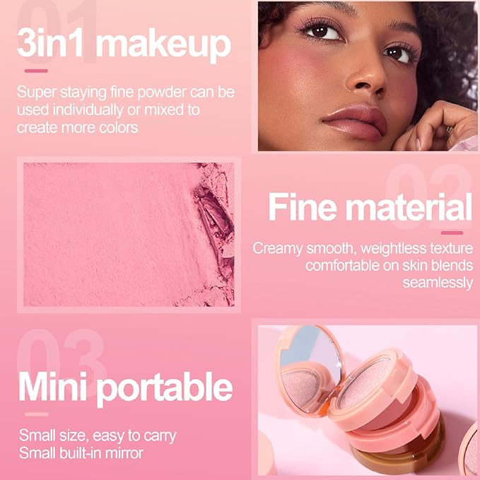 3-in-1 Blendable Trio, Contour and Highlight Blush Makeup