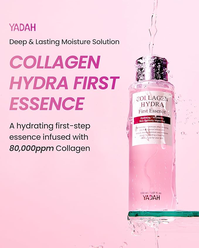 YADAH Collagen Hydra Essence – Deep Hydration, Soothing with 80,000ppm Collagen peptides and Triple Hyaluronic Acid, Centella Asiatica Extract, Niacinamide – 5.07 fl oz